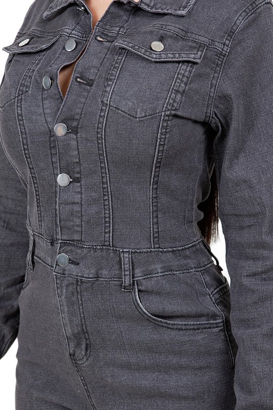 By Claude Women's Fashion Denim Romper in Dark Grey