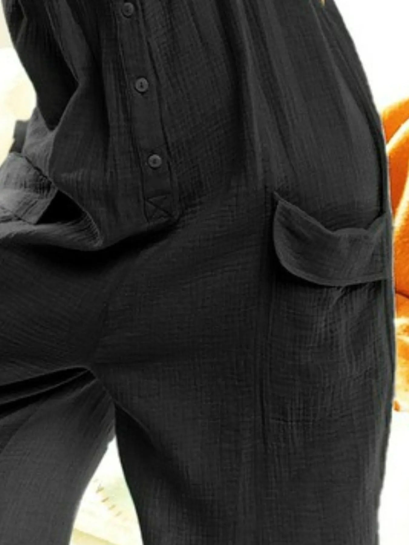 BiBi Gauze Buttoned Up Overall Jumpsuit with Pockets