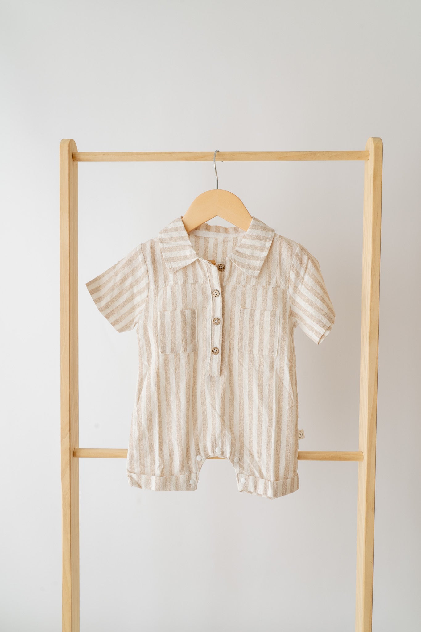 Tan Stripe Button Romper