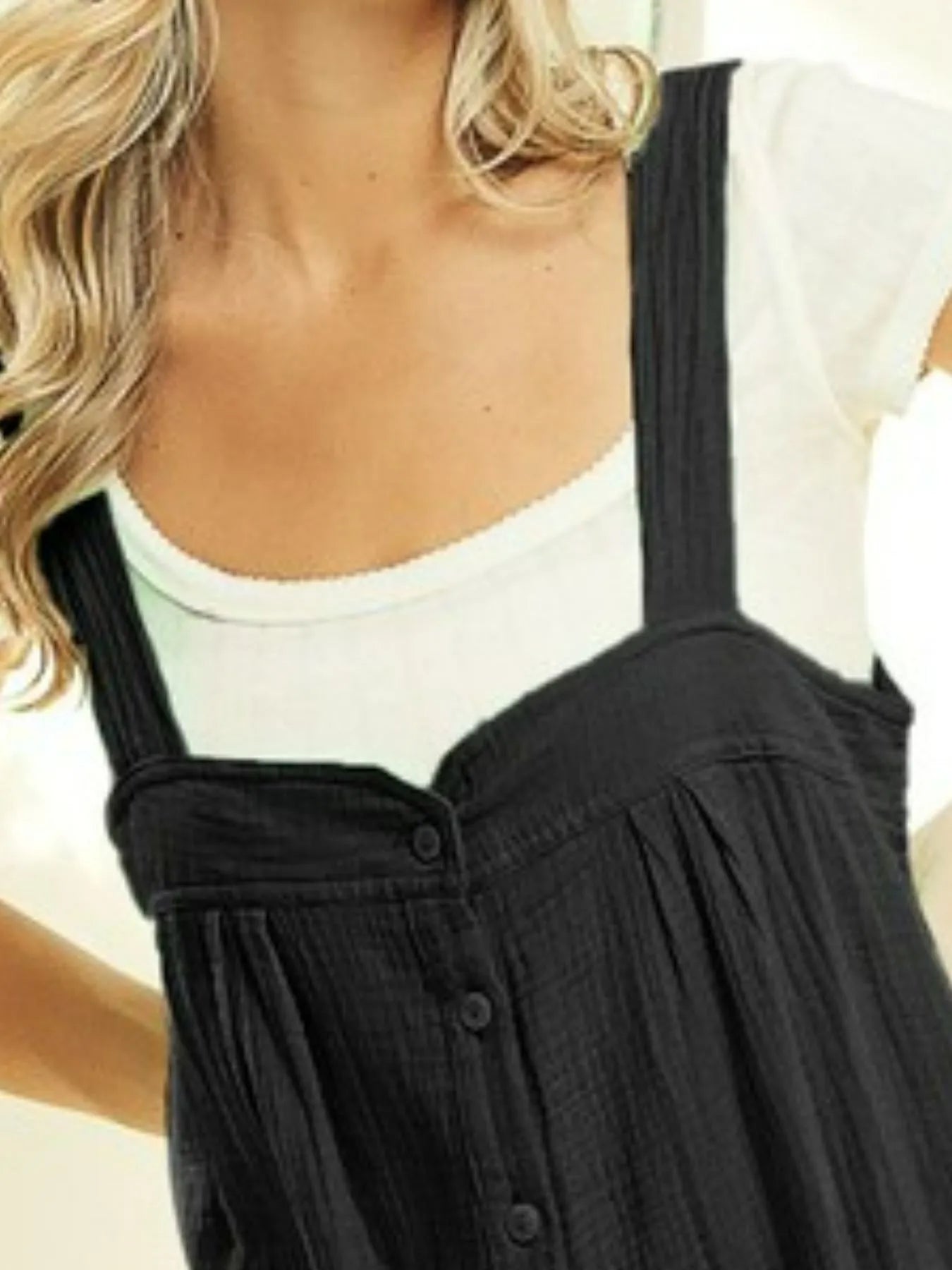BiBi Gauze Buttoned Up Overall Jumpsuit with Pockets