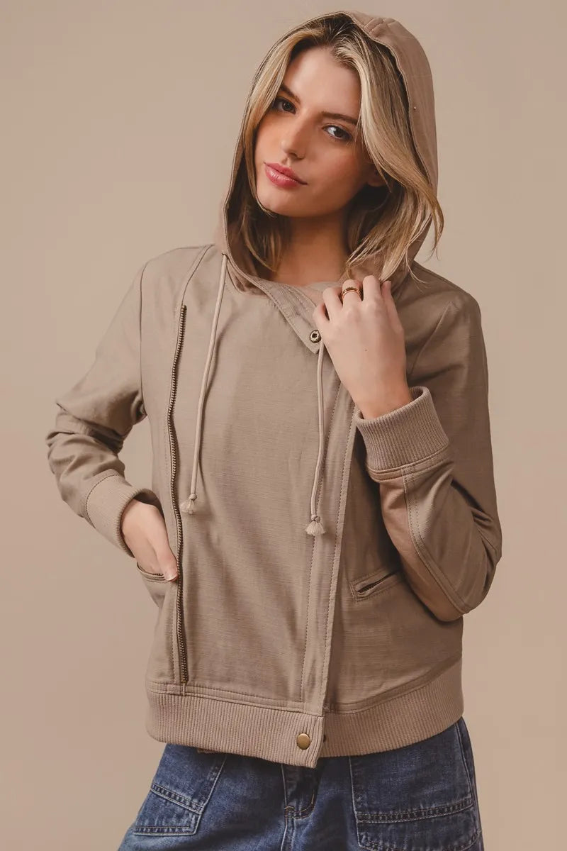 BiBi Textured Woven Rider Jacket in Latte