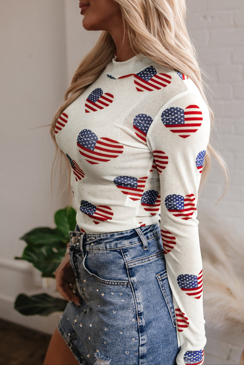 Americana Mesh Long Sleeve Bodysuit