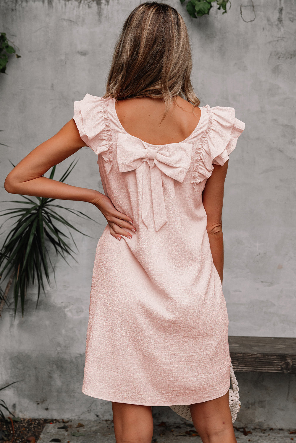 Bow Back Flutter Sleeve Mini Dress