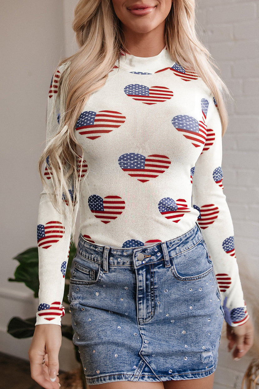 Americana Mesh Long Sleeve Bodysuit