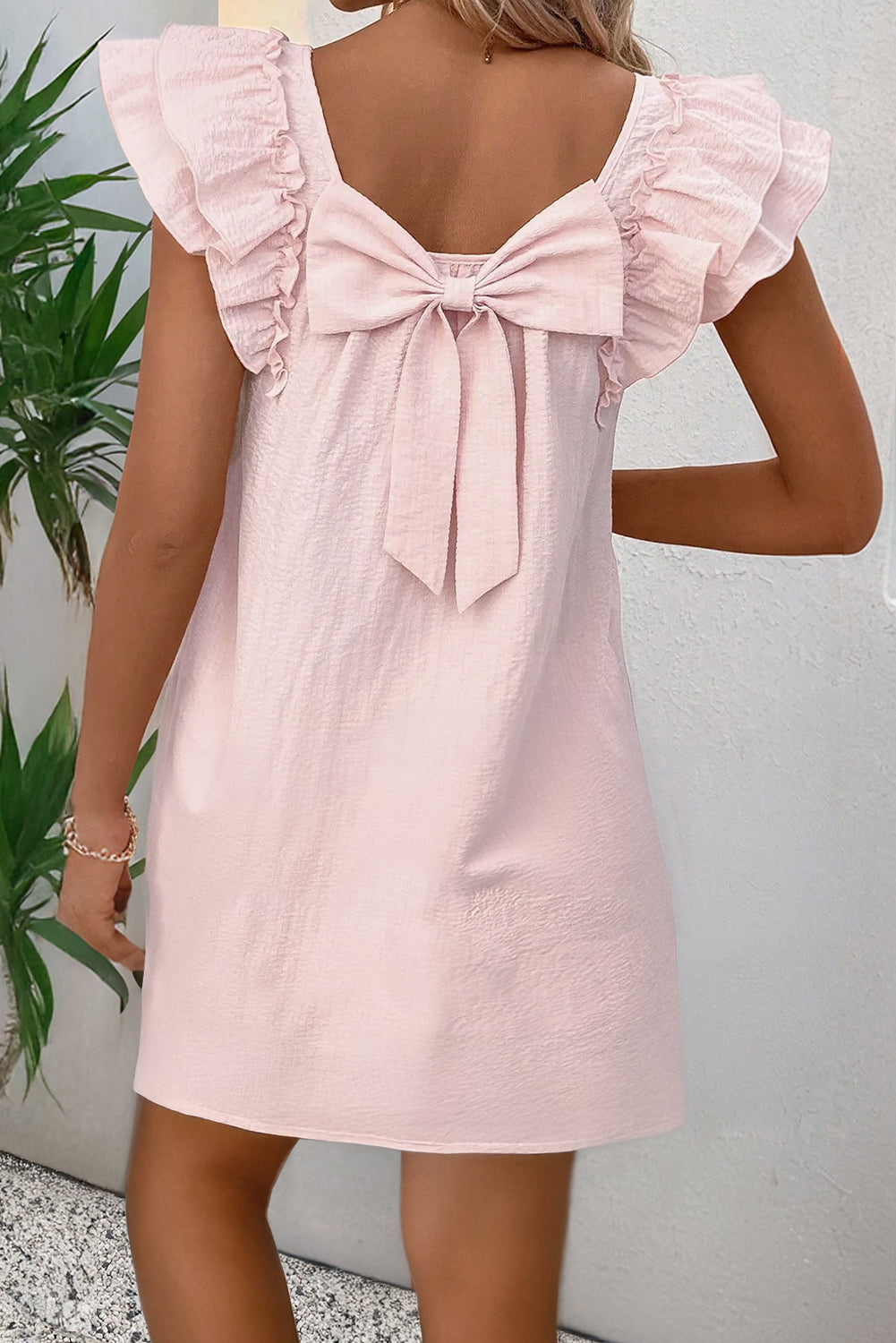 Bow Back Flutter Sleeve Mini Dress