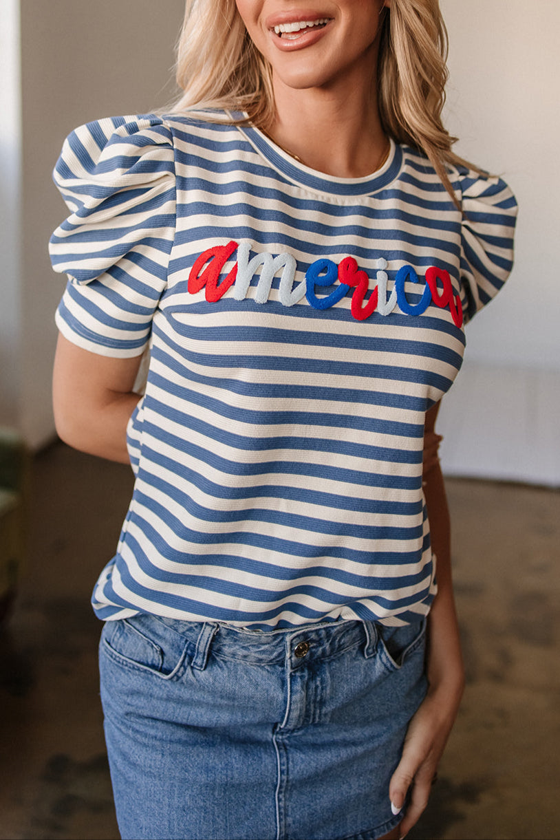 America Stripe Puff Sleeve T-Shirt