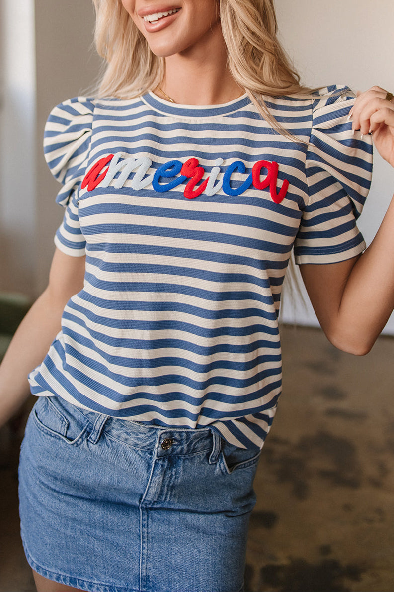 America Stripe Puff Sleeve T-Shirt