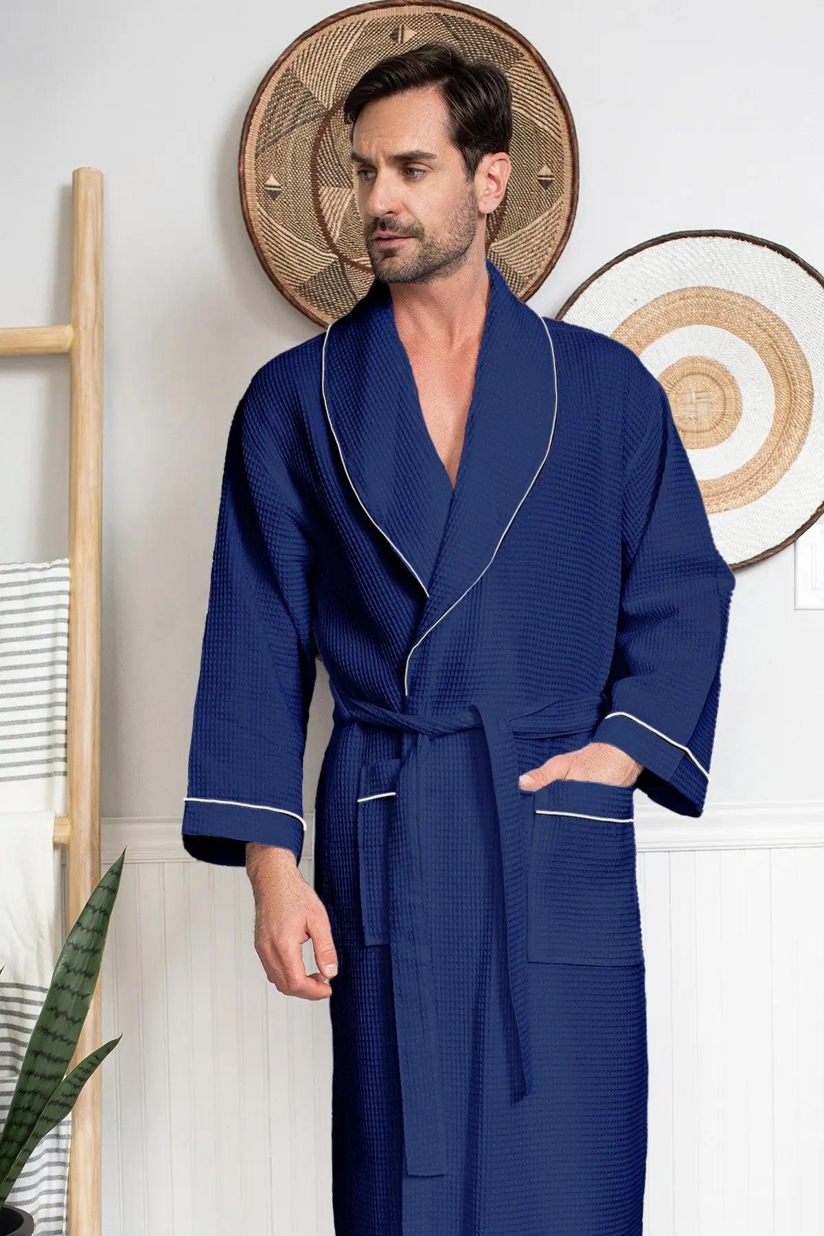 Premium Waffle Piping Robe for Men
