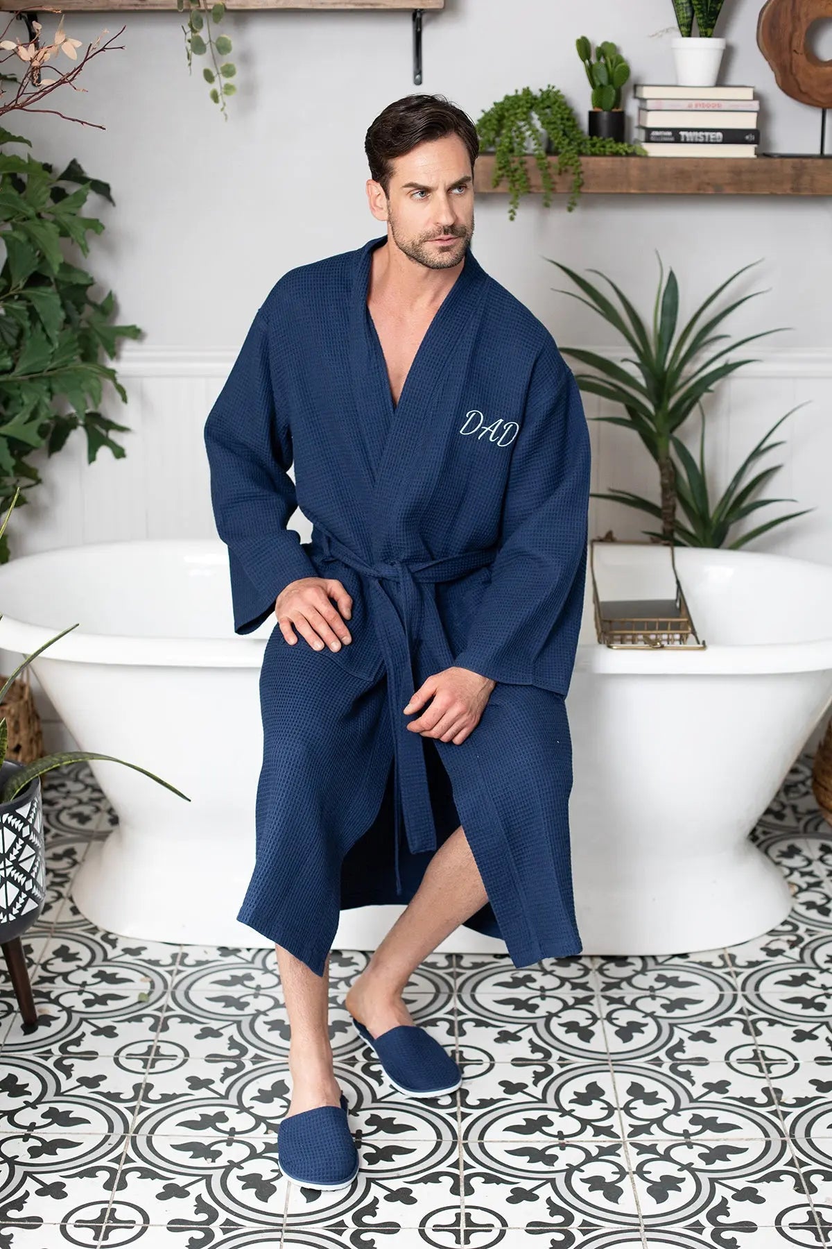 Waffle Kimono Spa Bathrobe for Men -  Absorbent, Lightweight